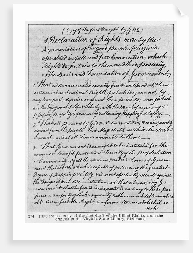 Copy of First Draft of Virginia Bill of Rights by Anonymous