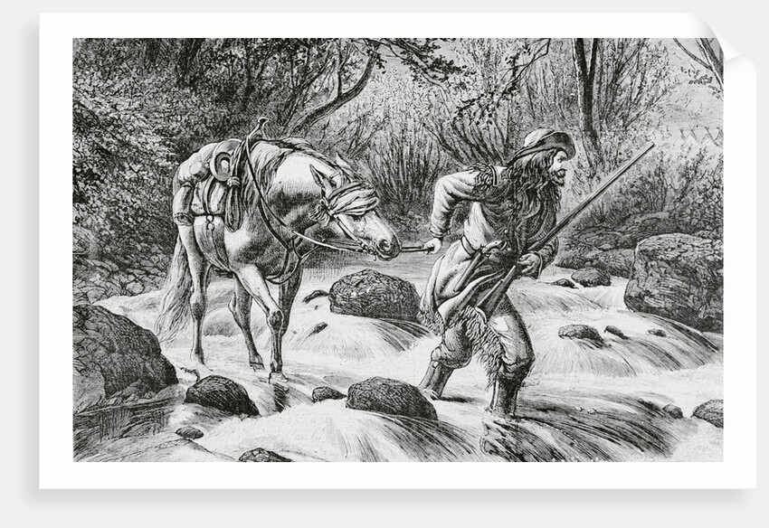Early Frontiersman Passing a River Scene by Anonymous