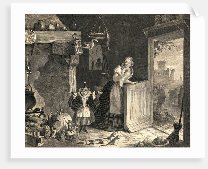 Cinderella with Fairy Godmother in Kitchen by Anonymous
