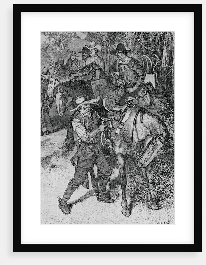 Cowboys Saddling Horses by Anonymous