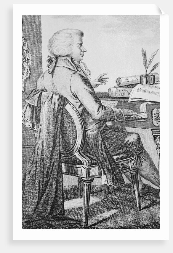Wolfgang Amadeus Mozart Composing on Clavichord by Anonymous