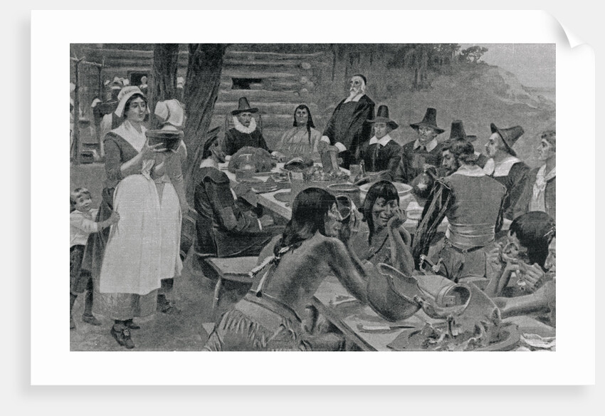 Pilgrims and Indians at First Thanksgiving Dinner by Anonymous