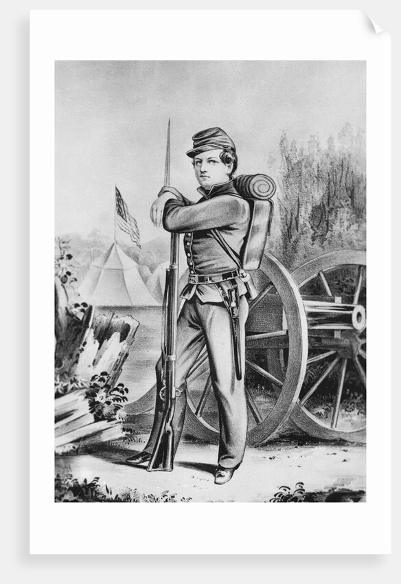 Sketching of Soldier Propped with Rifle by Anonymous