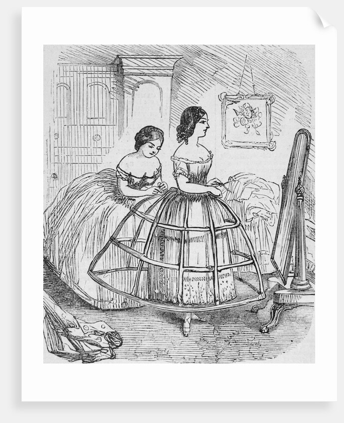 Woman Adjusting Hoop Skirt by Anonymous