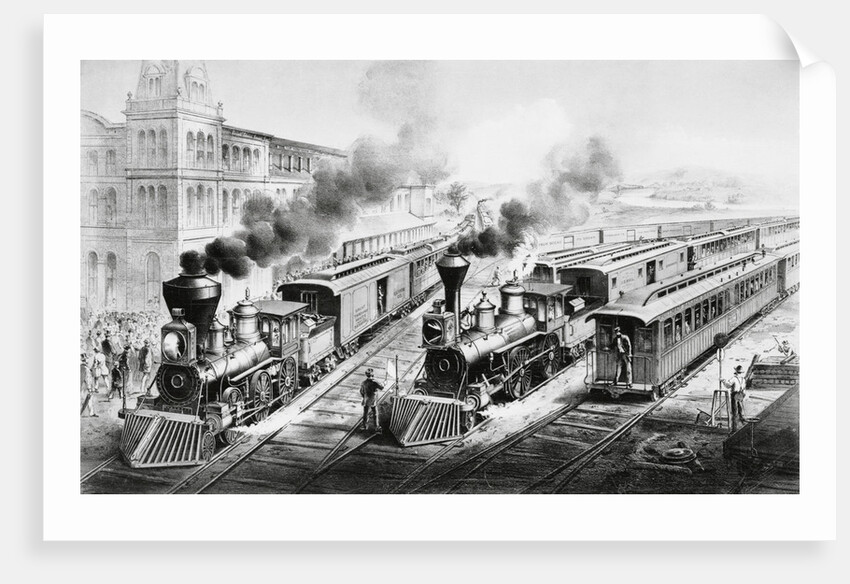 American Railroad Scene: Lightning Express Trains Leaving the Junction by Currier & Ives