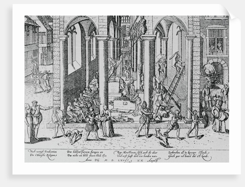 16th-Century Print of Iconoclasts Destroying a Church by Anonymous