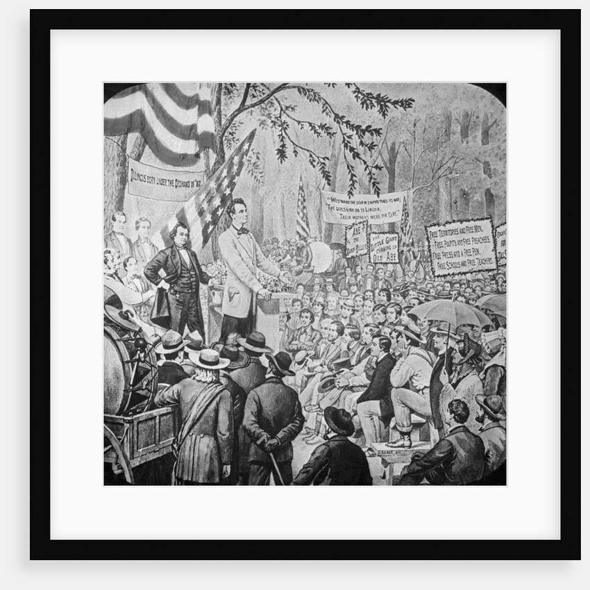 Old Lantern Slide of Abe Lincoln Speaking on Podium by Anonymous