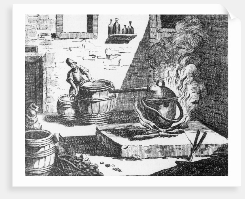 Engraving of 18th-Century Liquor Distallation by Anonymous