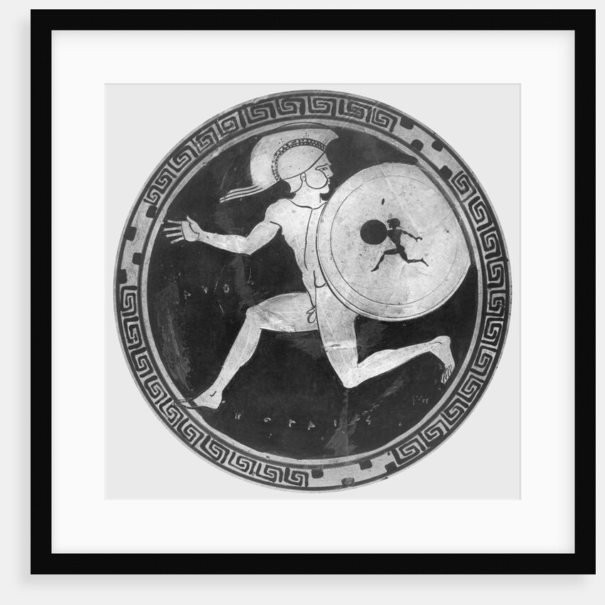 Red Figure Vase Painting with Greek Soldier Holding a Shield by Anonymous