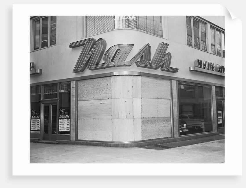 Nash Auto Dealership with Boarded-up Window by Anonymous