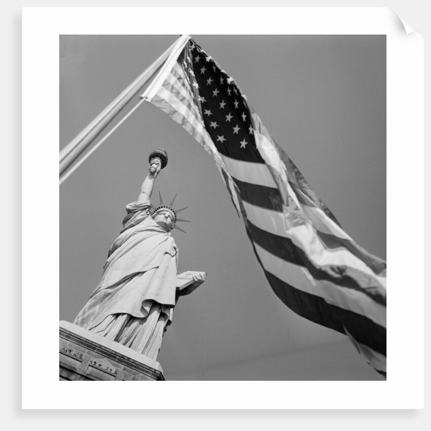 View of Statue of Liberty and American Flag by Anonymous