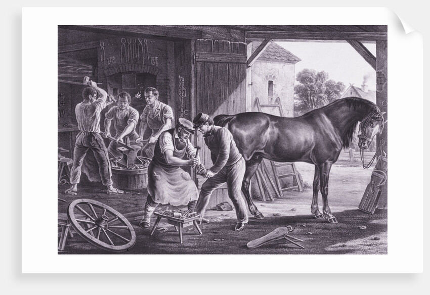 Workers in Interior of Blacksmith Shop by Anonymous