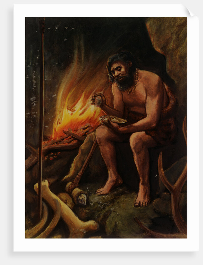 Prehistoric Man Chipping Stone by Anonymous