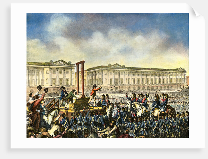 Illustration of Executioner Holding Head of Louis XVI as Crowd Looks by Anonymous