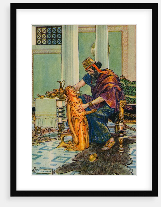 Illustration of King Midas Seeing Daughter Turning into Gold by C.E. Brock