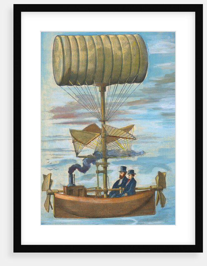 Men Sitting in Early Flying Invention by Anonymous