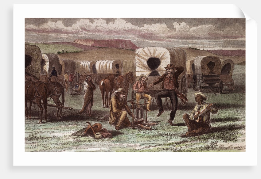 Wagon Train Camp Enjoying Banjo Playing by Anonymous