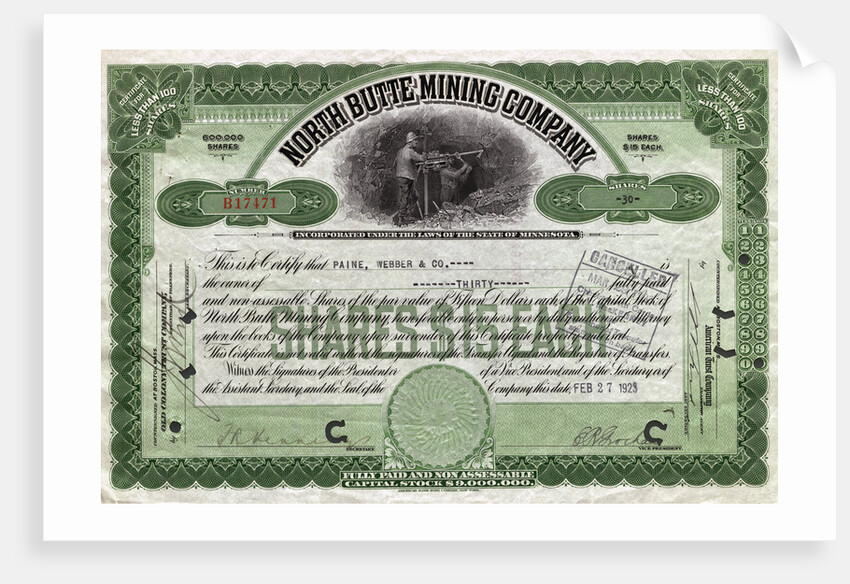 North Butte Mining Company Certficiate by Anonymous