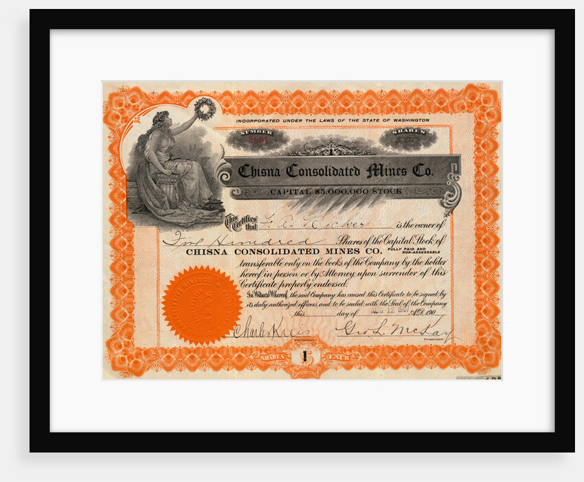 Chisna Consolidates Mines Company Certificate by Anonymous