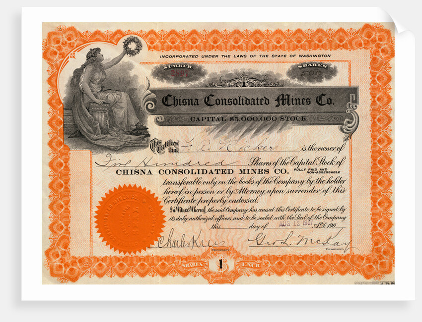 Chisna Consolidates Mines Company Certificate by Anonymous