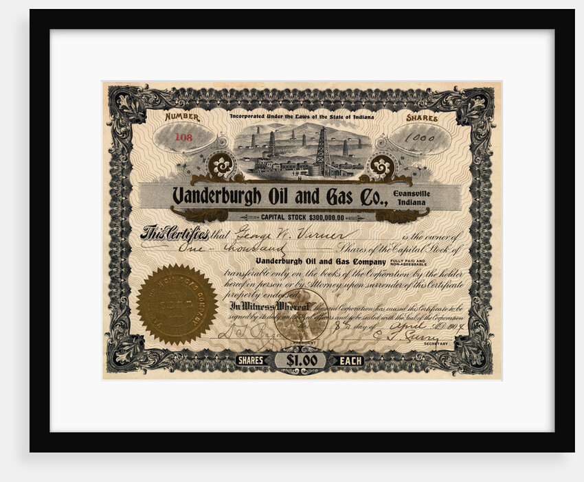 Vandeburgh Oil and Gas Company Certificate by Anonymous