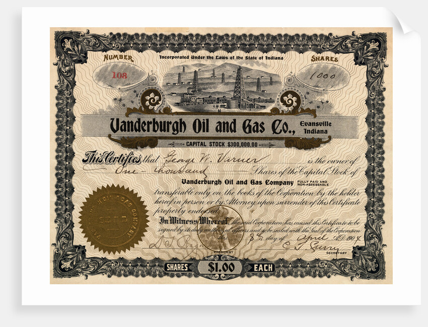 Vandeburgh Oil and Gas Company Certificate by Anonymous