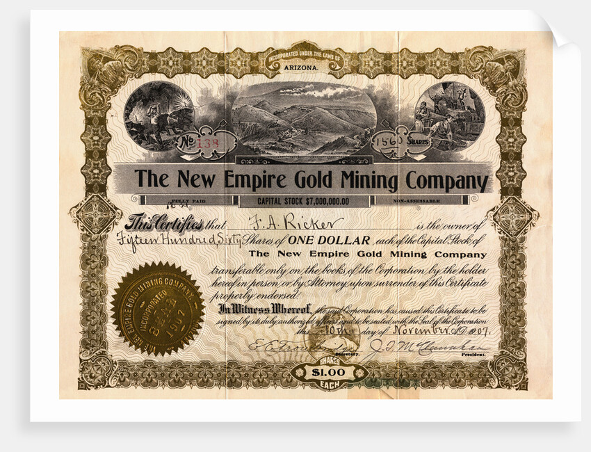 Stock Certificate for One Dollar by Anonymous