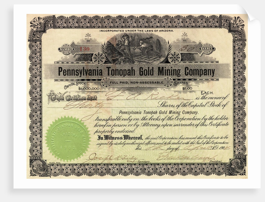 Depiction of Pennsylvania Mining Company Stock by Anonymous
