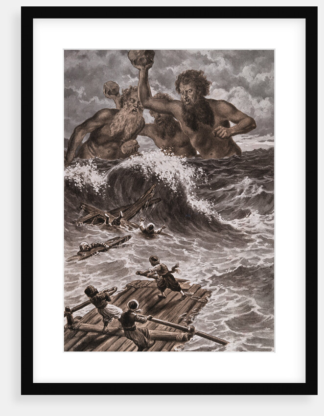Illustration of Giants Attacking Sinbad from Tales of the Arabian Nights by Anonymous