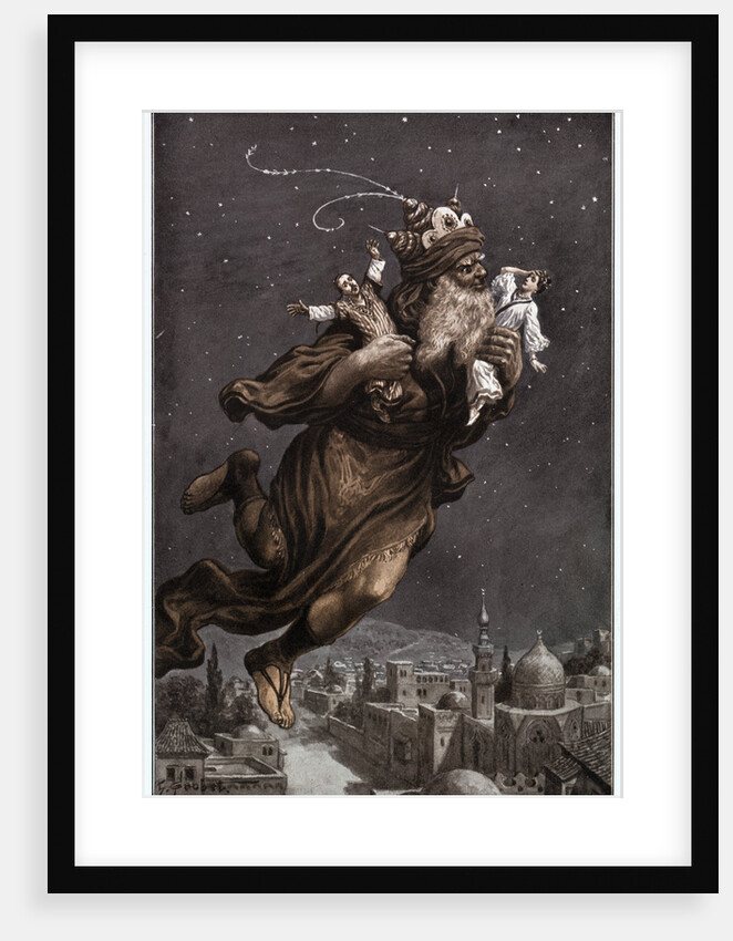 Illustration of Aladdin Flying Away with Two People from the Arabian Nights by Anonymous