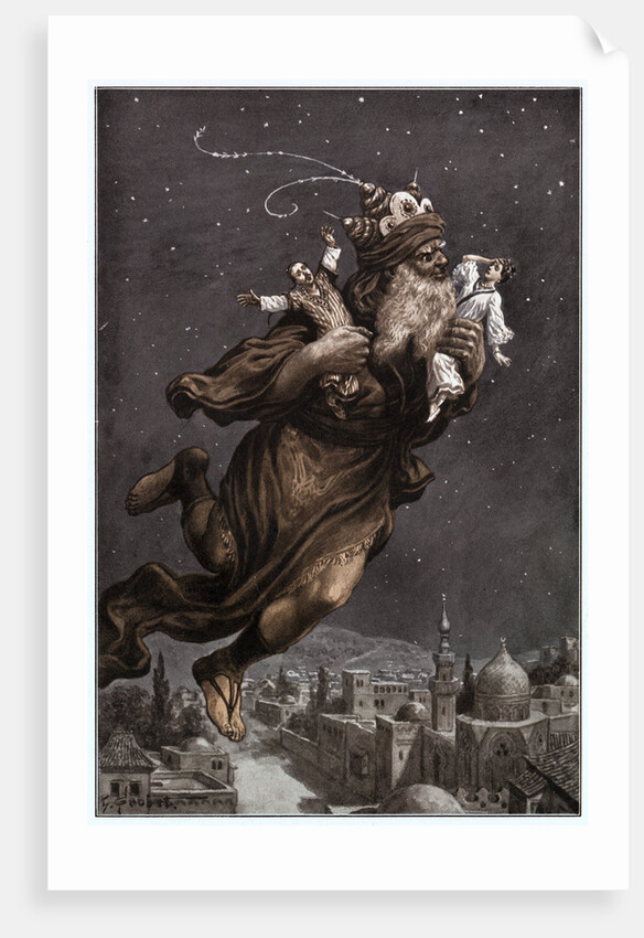 Illustration of Aladdin Flying Away with Two People from the Arabian Nights by Anonymous
