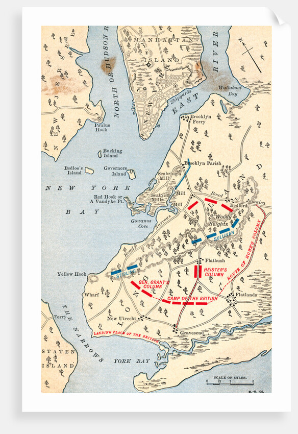 Early Map of Long Island Showing Battle Grounds by Anonymous
