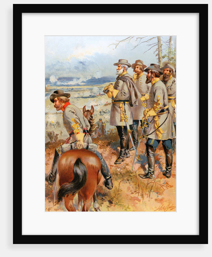 Lithograph of Civil War General Robert E. Lee and His Men Gazing over Terrain by Anonymous