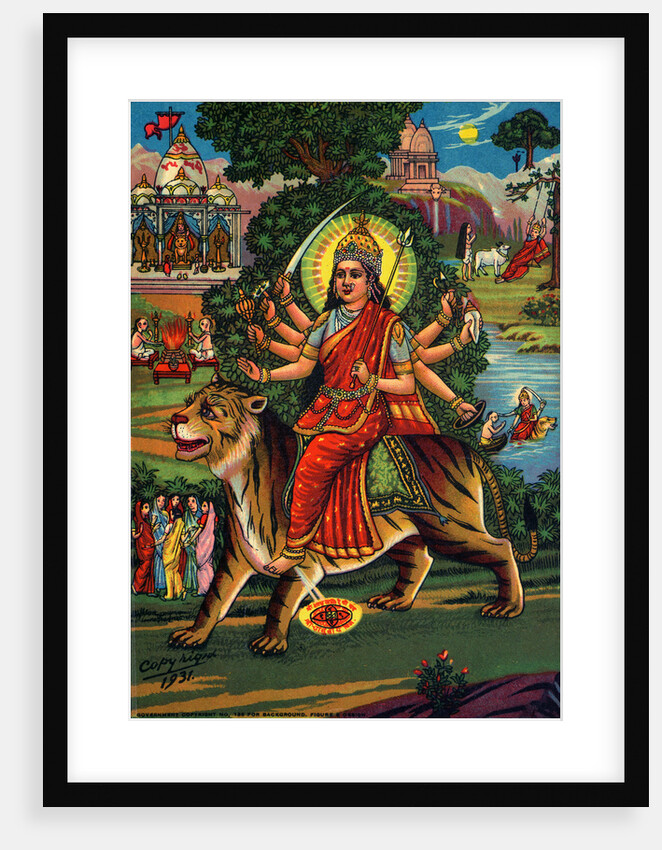 Indian Goddess Durga on Picturesque Background by Anonymous