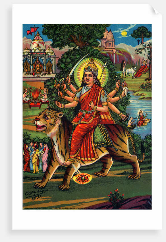 Indian Goddess Durga on Picturesque Background by Anonymous