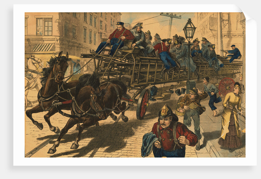 Pedestrians Observing Fire Wagon on Way to Fire by Anonymous