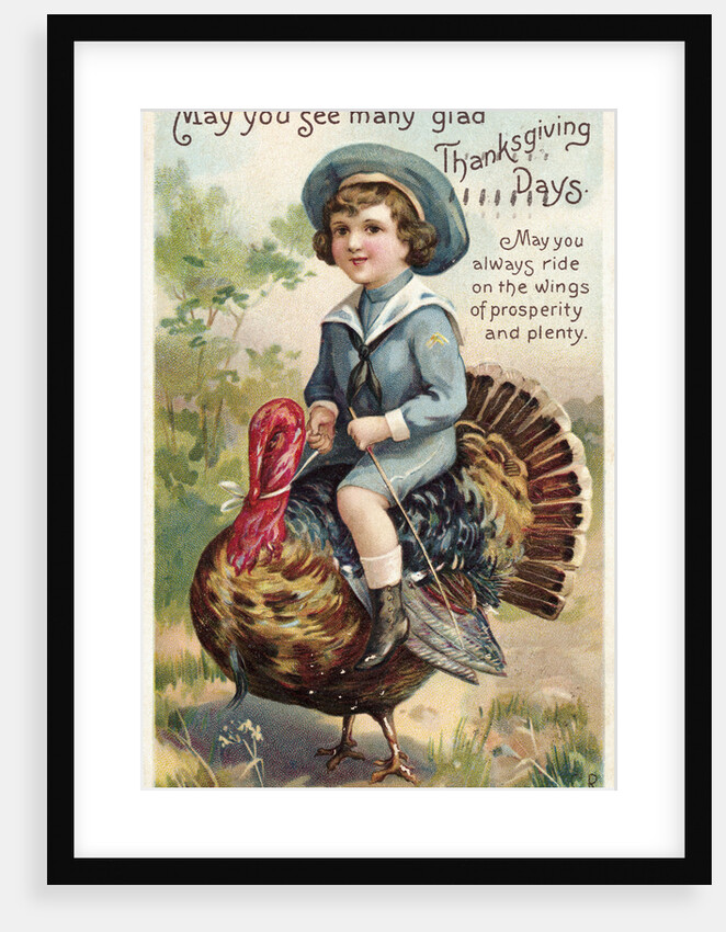 Boy Riding Atop of Turkey by Anonymous