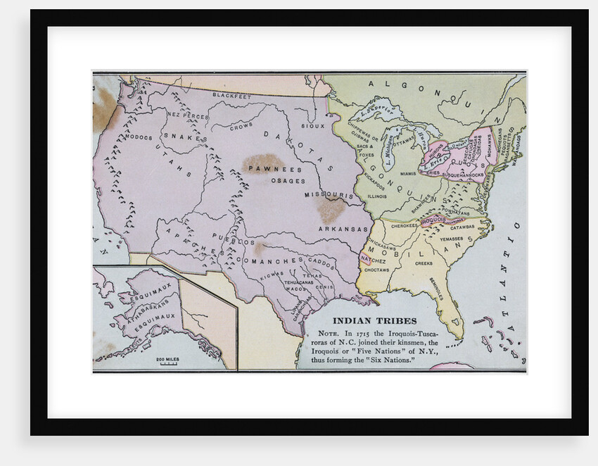 Map of America Showing Indian Tribes' Location by Anonymous