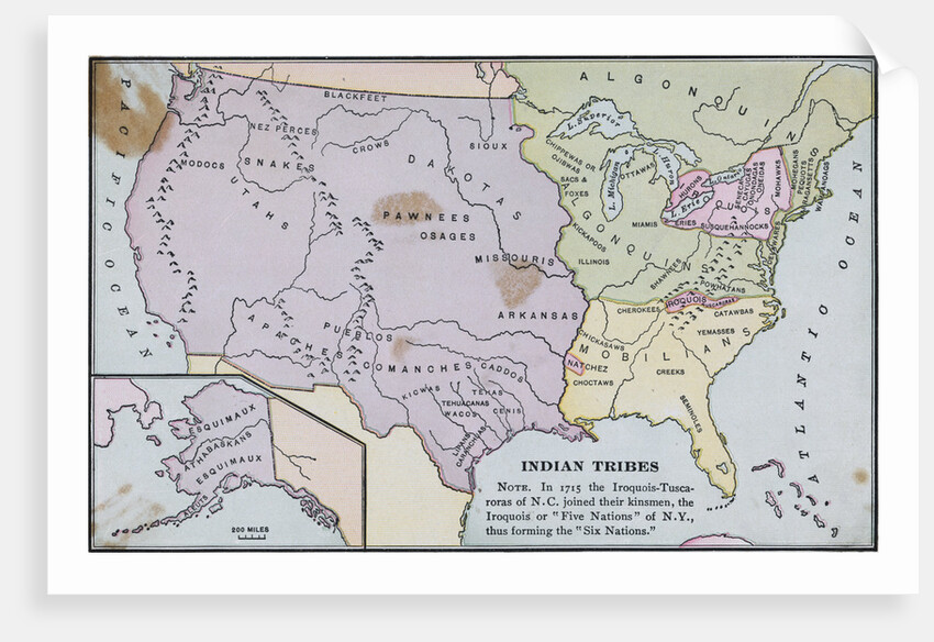Map of America Showing Indian Tribes' Location by Anonymous