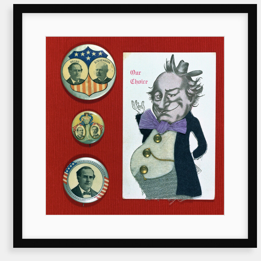 Campaign Buttons and Sketch of William Jennings Bryan and Peers by Anonymous