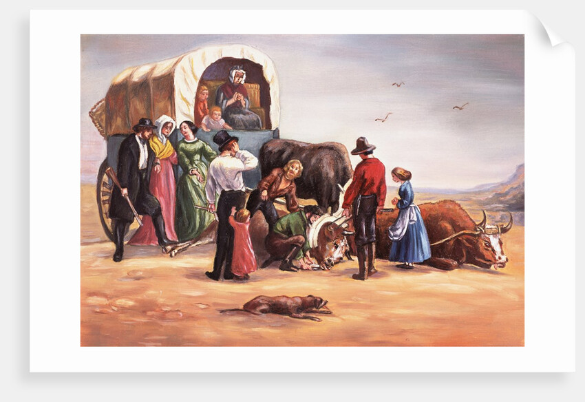 Wagon Train Party with Oxen by Anonymous