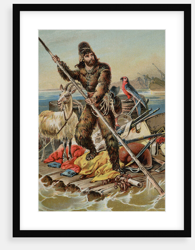 Character from Robinson Crusoe Riding on Raft by Anonymous