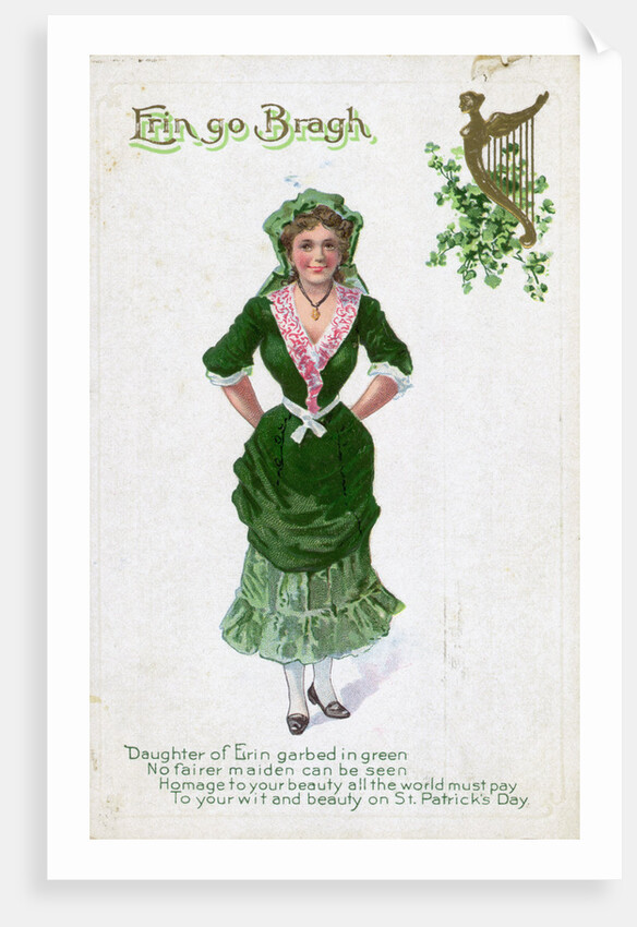 Irish Woman Dressed In Green On Card by Anonymous