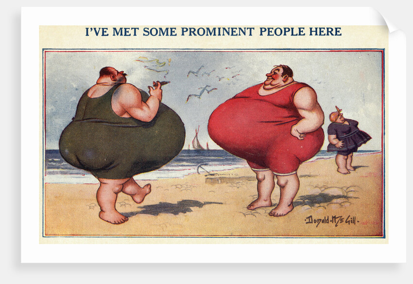 Overweight Men Smoking on the Beach by Anonymous