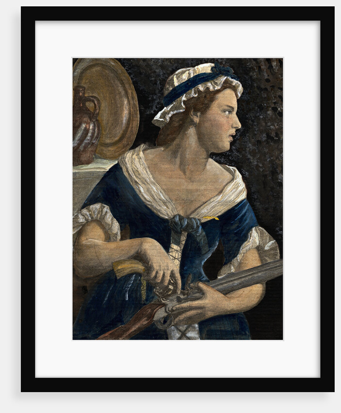 Painting of a Woman Loading a Rifle by Anonymous