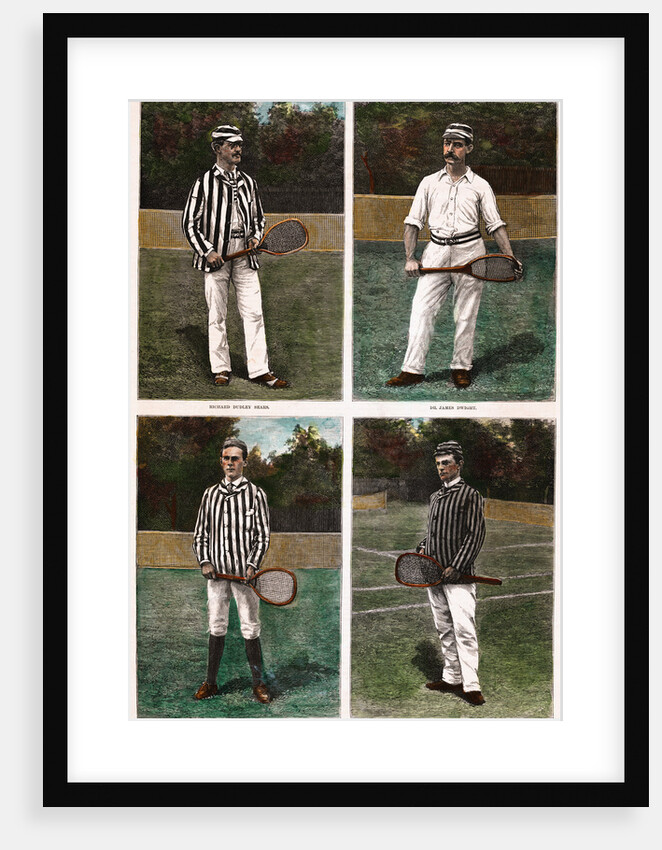 Illustrations Depicting Early Tennis Players with Their Racquets by Anonymous