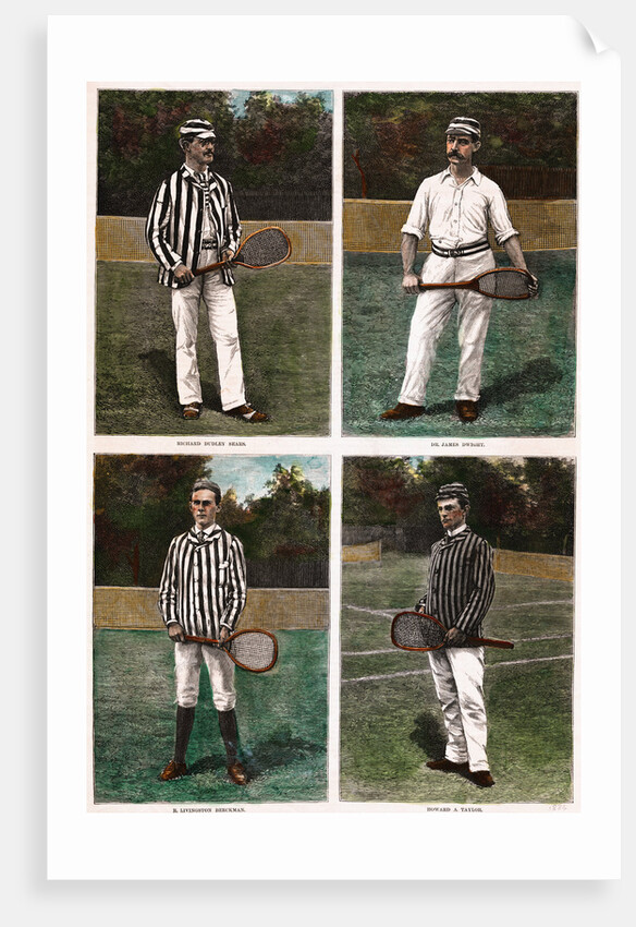 Illustrations Depicting Early Tennis Players with Their Racquets by Anonymous