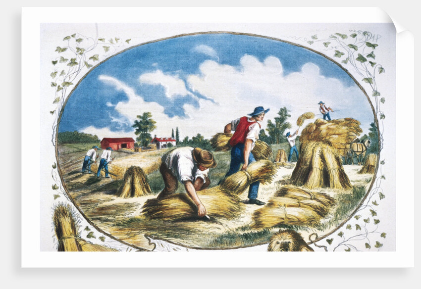 19th-Century Print of Farmers Harvesting Crops by Anonymous