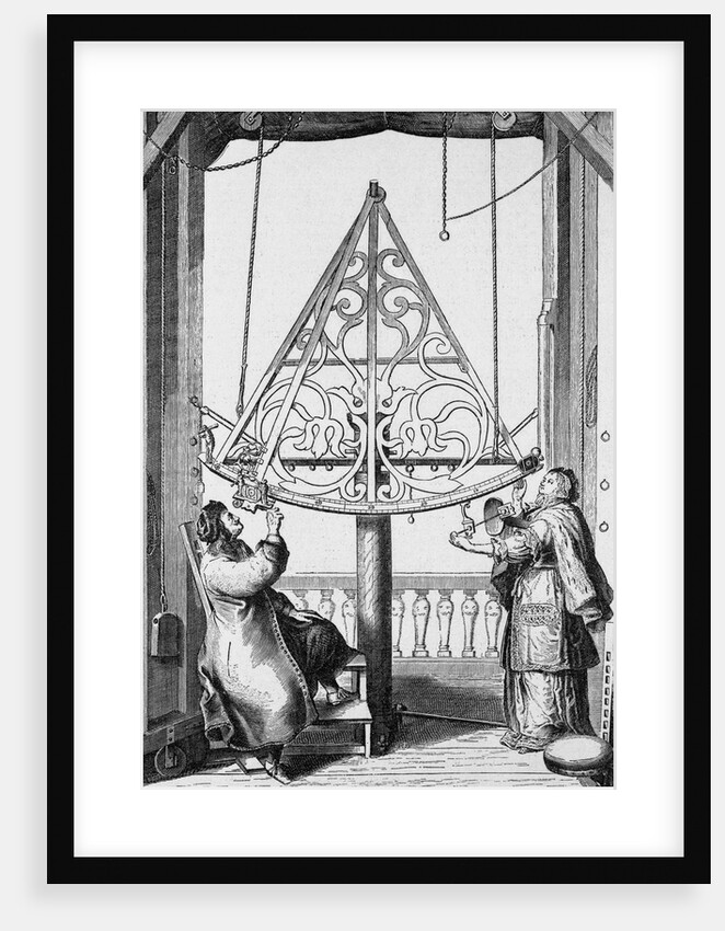 17th-Century Engraving of Johannes Hevelius Using a Sextant by Anonymous