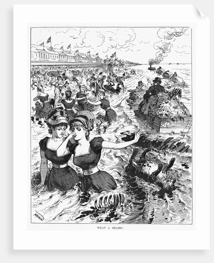 Print of People Running from Garbage at Coney Island by Anonymous
